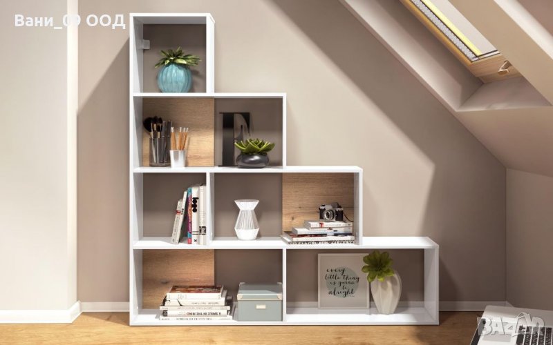 Голяма стълбовидна етажерка в бял цвят, снимка 1