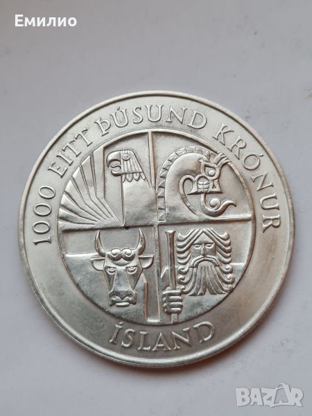 ISLANDS 1000 KRONUR 1974 UNC SILVER , снимка 1