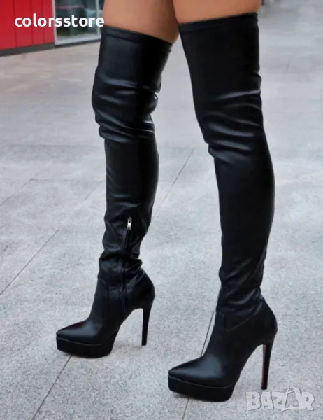 Чизми на ток - черна кожа - KCM10, снимка 1