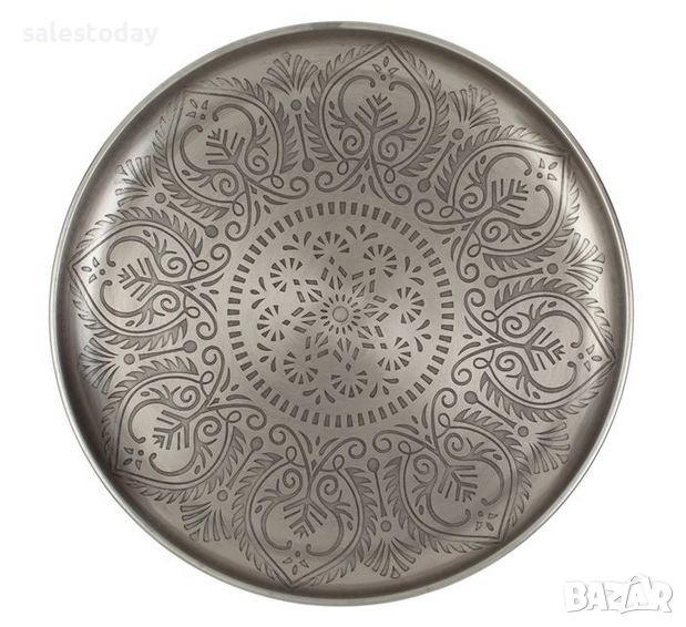 Декоративен метален поднос, сребриста табла за сервиране,  Ø30 см., снимка 1