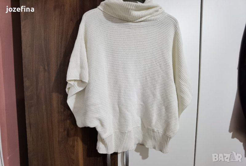 Бял зимен памучен пуловер с поло яка, снимка 1