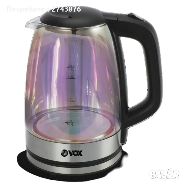  Електрическа Стъклена кана VOX WK 8006, 1.7L, снимка 1