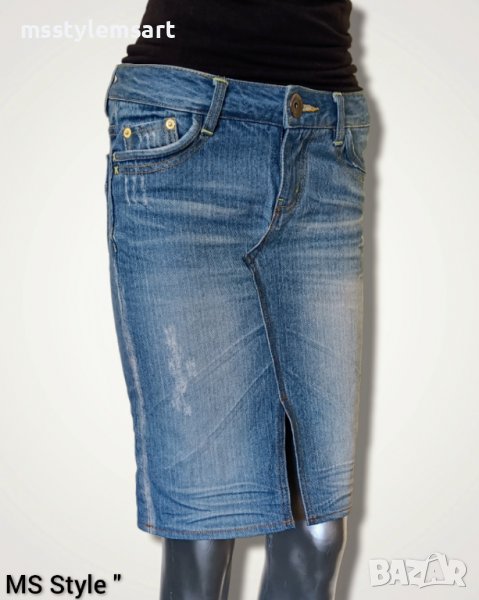 Дамска дънкова права пола " Ръчна изработка , снимка 1