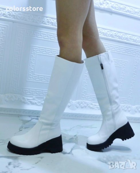 Ботуши на платформа - бяла кожа с черно ходило - BSX10, снимка 1
