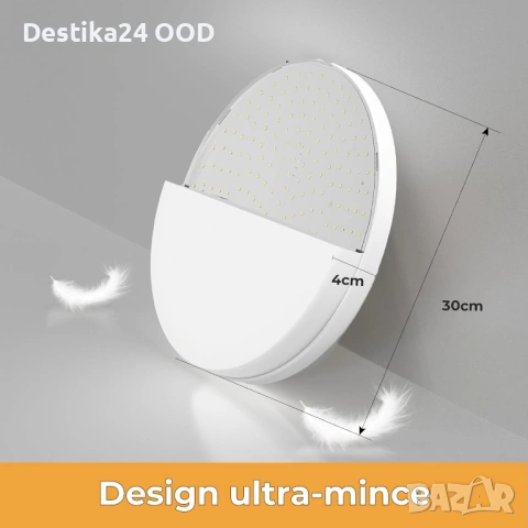 LED Кръгъл Плафон 48W 4800lm 6500K IP44 Таванна Лампа 30см, снимка 2 - Лед осветление - 53417542