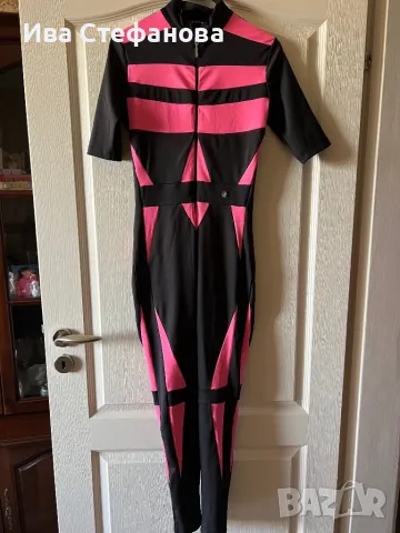 Нов спортно елегантен за фитнес ски спорт  черен розов гащеризон 