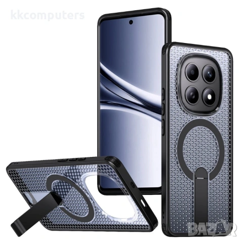 Магнитен калъф за Xiaomi Poco M8 5G / Redmi Note 15 5G с Мрежеста Текстура и Стойка- PC+TPU, 3D Вент