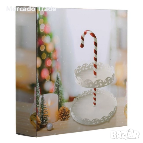 Коледен поднос Mercado Trade, 2 нива, Метал, Бял, снимка 3 - Прибори за хранене, готвене и сервиране - 52471876