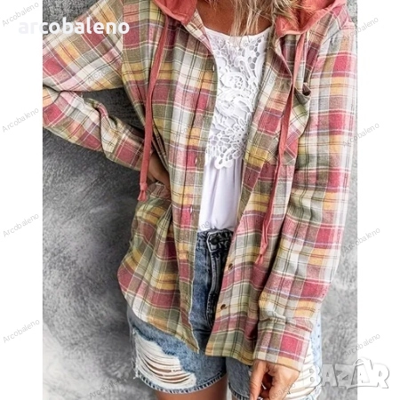 Дамска ежедневна риза-яке с качулка и копчета, 6цвята , снимка 7 - Якета - 51471201