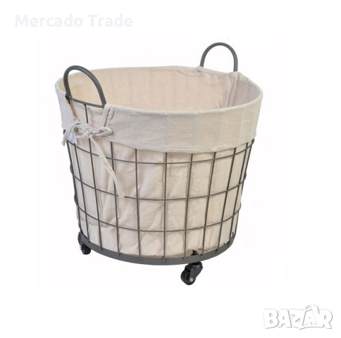 Декоративна кошница с колелца Mercado Trade, Метал, Плат, Екрю, снимка 1 - Декорация за дома - 44883154