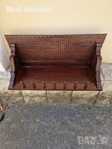 Страхотна антикварна английска дървена закачалка масив дърворезба ратан , снимка 3 - Антикварни и старинни предмети - 47882703