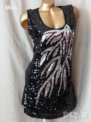 М Черна къса рокля с пайети , снимка 2 - Рокли - 50892498
