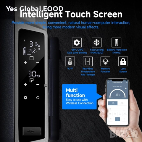 AAOBOSI 60L компресорен авто хладилник/фризер с APP контрол, снимка 3 - Хладилници - 52413888