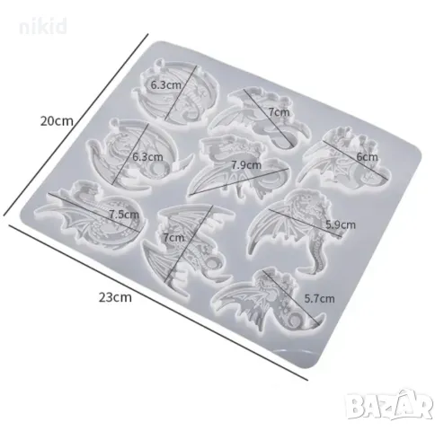 9 дракон змей силиконов молд форма фондан смола шоколад гипс декор украса, снимка 2 - Форми - 47536729