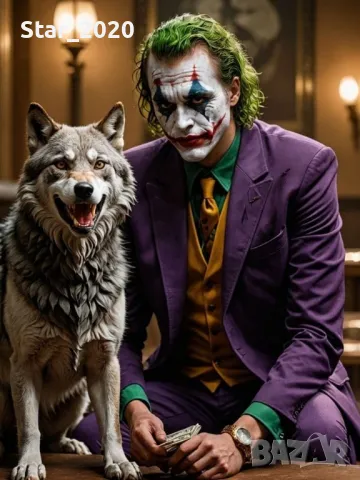 Светеща картина с LED осветление - Joker и вълк 