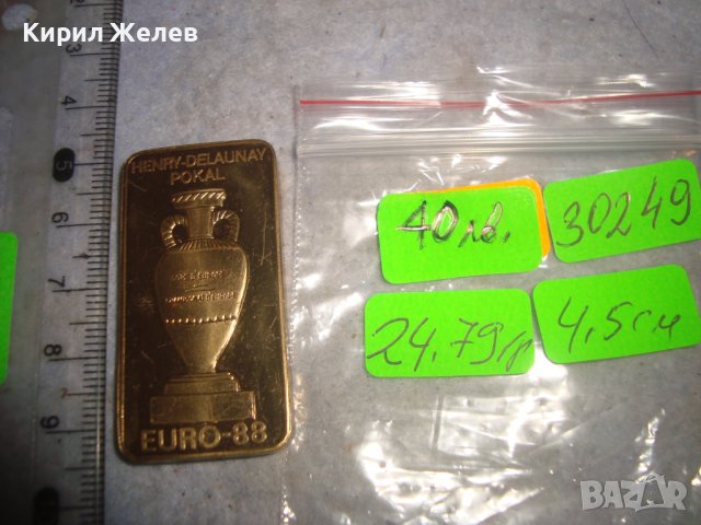 UEFA 88 ЕВРО-88 СПОРТЕН КОЛЕКЦИОНЕРСКИ МЕДЕН ПЛАКЕТ СУВЕНИР с ДЕБЕЛА ПОЗЛАТА КУПА УЕФА ФУТБОЛ 30249, снимка 3 - Антикварни и старинни предмети - 38152865
