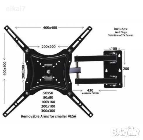 Стойка за телевизор 14до55 инча МАХ50кг универсална въртяща се стенна, снимка 3 - Телевизори - 43892337