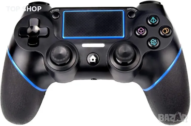 PS4 контролер, кабелен джойстик, геймпад със сензорен панел с двойна вибрация,зелена и синя линия