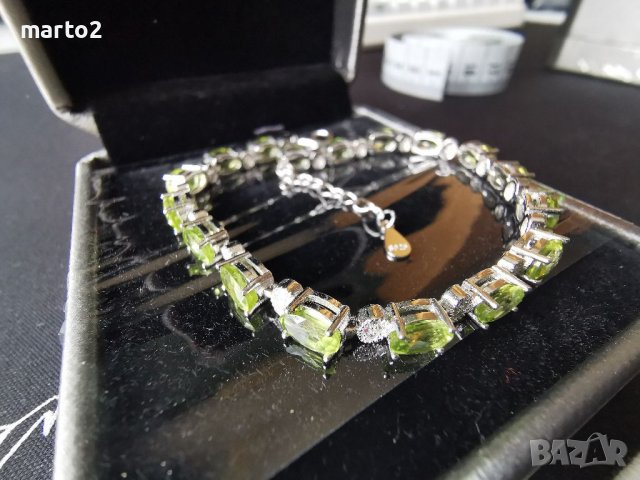  Елегантна сребърна 925 гривна с 17 Натурални Перидота и Циркони!, снимка 16 - Гривни - 40241647