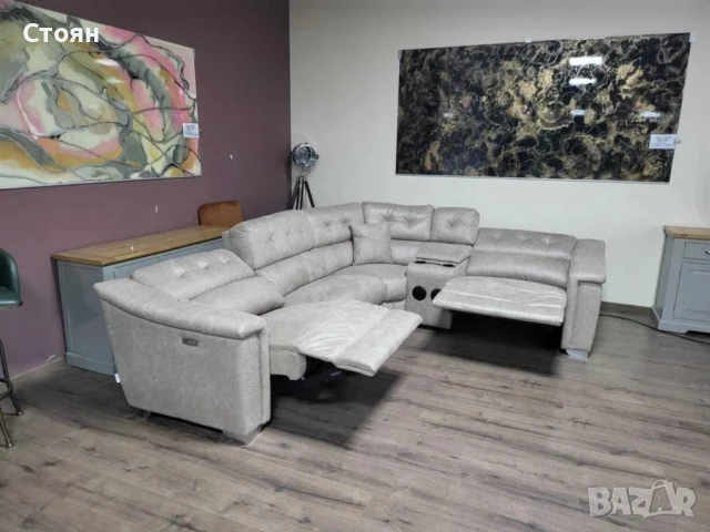Кремав ъглов диван от плат La-z-boy с електрически релакс механизъм, снимка 3 - Дивани и мека мебел - 50841743