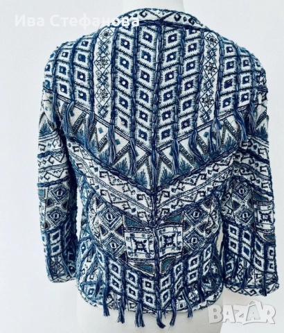 Уникално сако наметка 100 % памук памучно бяло синьо zara Zara Зара бохо стил , снимка 3 - Сака - 49827504