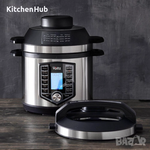 Мултикукър под налягане и Фритюрник Air Fryer 2в1, 6L, 44 функции, 12 програми