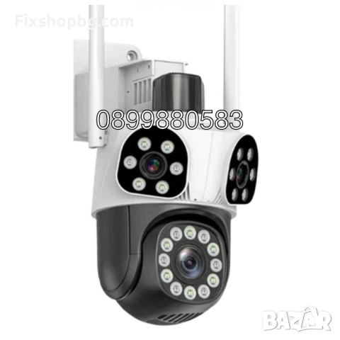 Външна WiFi Камера с три обектива и аларма - бяла, снимка 2 - HD камери - 51541898