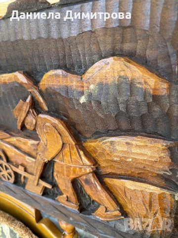 Стенна дърворезба с релефно изображение на мъж с плуг и кон, снимка 5 - Пана - 51333736