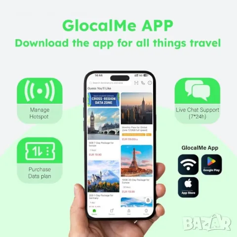 GlocalMe G4Pro 4G рутер, бисквитка LTE мобилна точка за достъп, глобална високоскоростна WiFi, снимка 6 - Рутери - 48500881