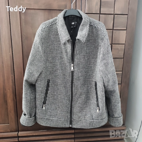 Вълнено бомбър яке H&M, размер L, унисекс, снимка 3 - Якета - 52155561