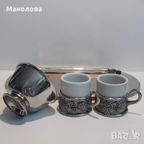 Сервиз за кафе с поднос и захарница., снимка 4 - Други ценни предмети - 53123828