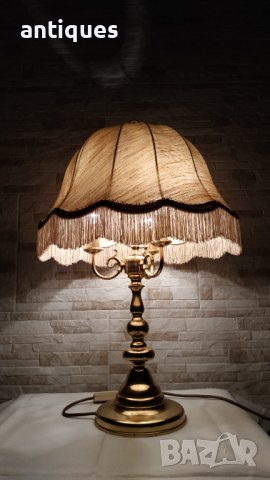 Стара настолна месингова лампа с три гнезда - Антика