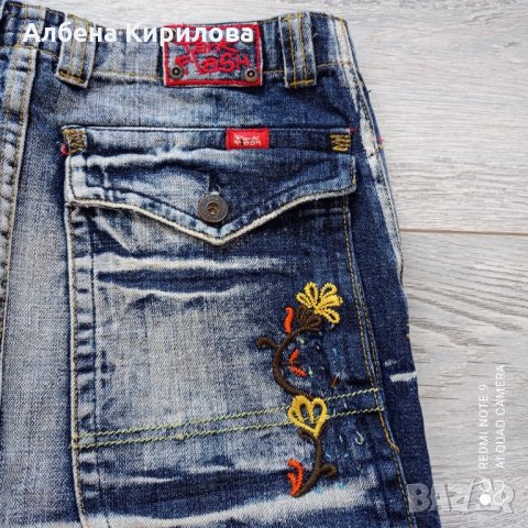 Дънкова пола с орнаменти, 26 р-р, снимка 8 - Поли - 32557439