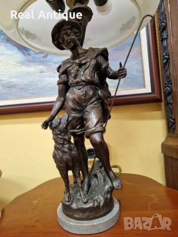 Уникална антикварна френска бронзова фигурална лампа Арт Деко , снимка 3 - Антикварни и старинни предмети - 51404243