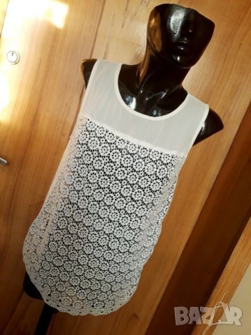 Бял потник от шифон и дантела на цветя М/Л, снимка 1