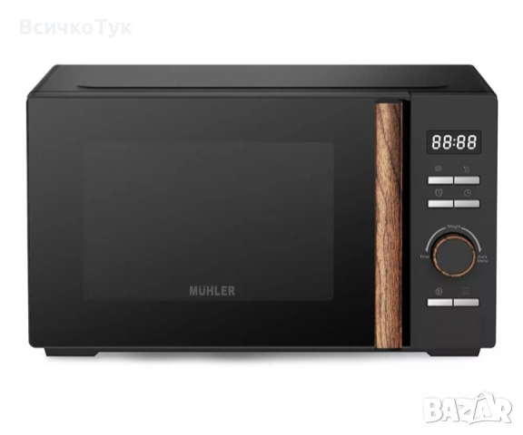 ✨Микровълнова фурна MUHLER MO-5099D, 20L, Дигитална, 800W, 5 степени на готвене, Черен