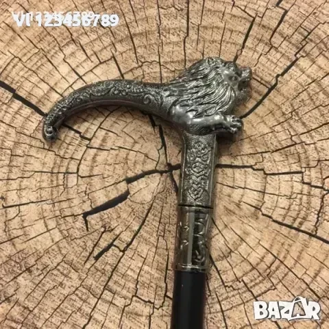 Елегантен бастун с метална дръжка и вграден кинжал 29 см LION CANE, снимка 2 - Ножове - 50802852