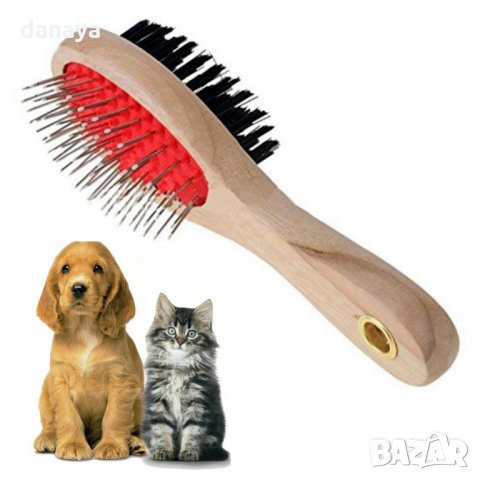 Дървена двойна четка за ресане на кучета и котки обла
