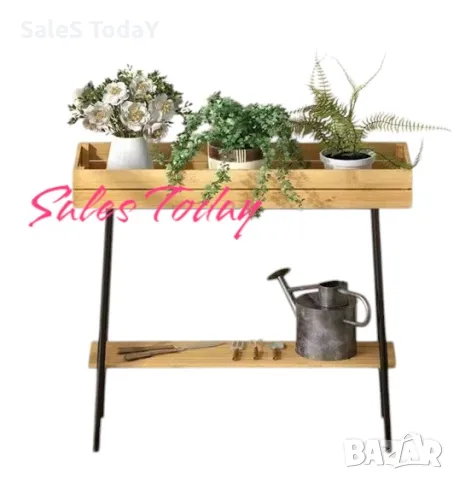 Поставка за цветя, Бамбукова стойка за саксии, Етажерка за градински аксесоари с рафт , снимка 1