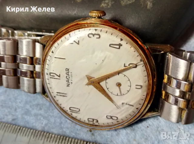 NACAR 18 RUBIS PLAQUE G10 Стар ЛУКС МОДЕЛ ШВЕЙЦАРСКИ ЧАСОВНИК с ПОЗЛАТА 10 МИКРОНА РАБОТЕЩ 214851, снимка 11 - Антикварни и старинни предмети - 48275689
