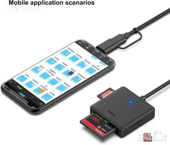 Четец на карти с памет, BENFEI 4in1 USB 3.0 и USB-C към SD Micro SD MS CF адаптер за четец на карти,, снимка 6 - Кабели и адаптери - 48831666