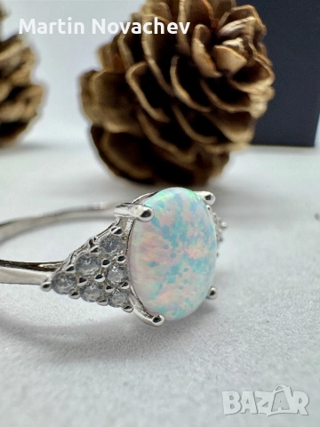 Сребърен пръстен с етиопски опал, снимка 3 - Пръстени - 52883341