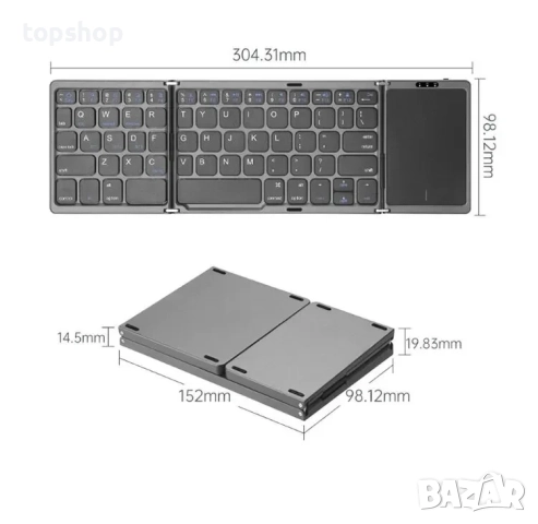 B089T Сгъваема безжична клавиатура с тъчпад Сгъваема Bluetooth клавиатура, снимка 7 - Клавиатури и мишки - 51572417