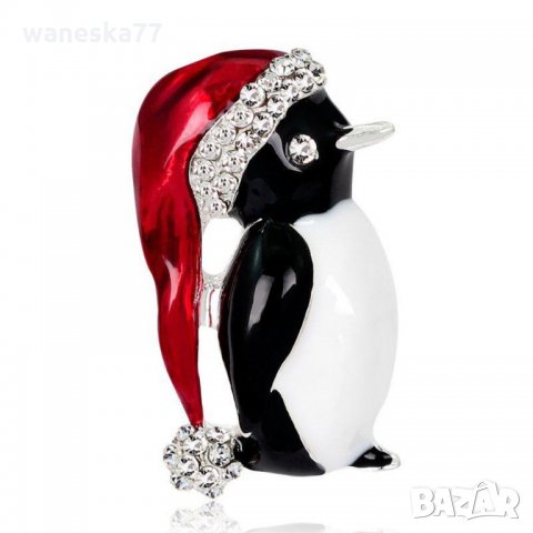 Коледна брошка Пингвин с кристали, снимка 2 - Други - 27503418