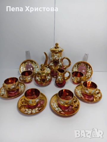 Сервиз за кафе от чехословашки червен кристал, снимка 2 - Сервизи - 53579070