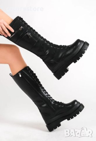 Ботуши на платформа - черна кожа - MKS10, снимка 2 - Дамски ботуши - 32644206