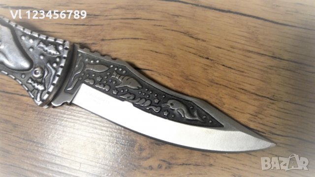 Сгъваем руски джобен нож с гравиран Акула+калъф-сталь 65х13, снимка 4 - Ножове - 28100258