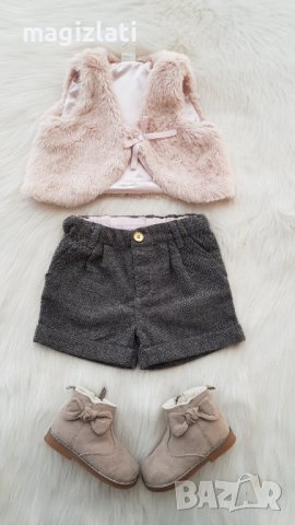 Детски сет H&M пухен елек къси панталони и боти 9-12 месеца, снимка 2 - Жилетки и елечета за бебе - 43388866