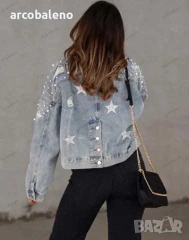 Дамско дънково яке с перлени шипове, 3цвята , снимка 13 - Якета - 47359162