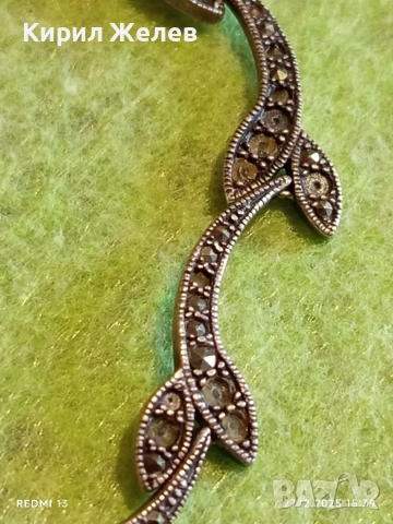 Сребърна гривна с МАРКЕЗИТ във формата на листа ювелирна изработка 43840, снимка 3 - Гривни - 52913016